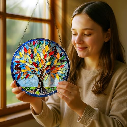 8 Inch Stained Glass Ornament (Tree of Life B)