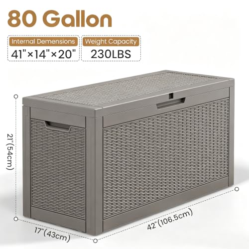 80 Gallon Outdoor Storage Box Waterproof Deck Box for Patio (Grey / 80 Gallon)