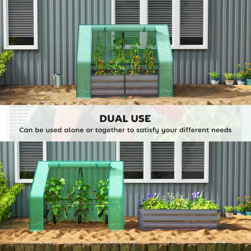 4 x 3ft Metal Planter Box with Mini Greenhouse (Green and Dark Gray)