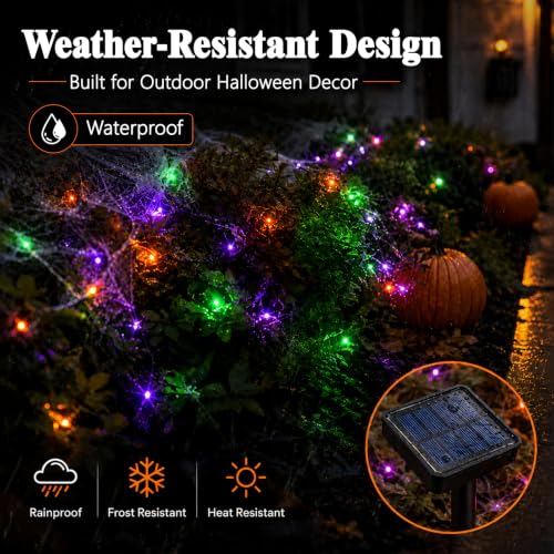 Halloween Solar Fairy Lights 2 Pack 16.4FT 50LED Each (Orange Purple & Green / 16.4ft)
