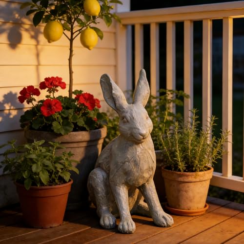 Rabbit Garden Statue 12 Inch Grey Resin Bunny Yard Decor (Gray 1)