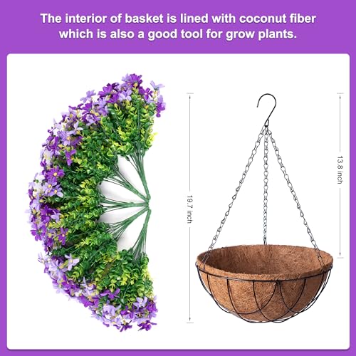Artificial Flowers with Hanging Planter for Outdoors (Cpurple)