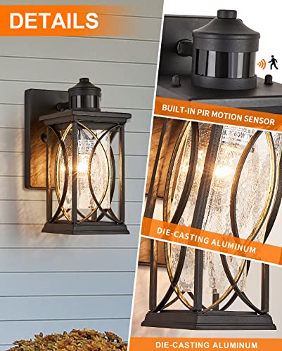 Motion Sensor Outdoor Wall Light with Dimmable Bulb (Black-S-MO)