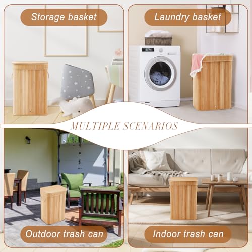 2 Pack 21 Gallon Bamboo Slim Trash Can with Lid (2 Count)