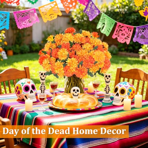 2 Sets Artificial Faux Fall Mums Hanging Flowers Plants Basket for Outdoor Decor (Orange)