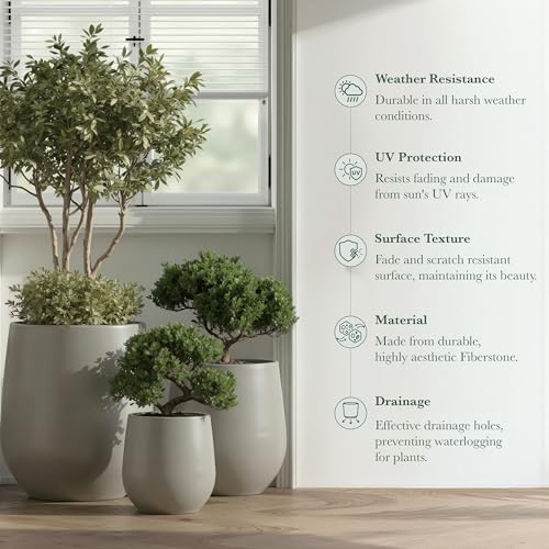 Signature Mount Wilson Modern Indoor Outdoor Fiberstone Tapered Planter (Light Gray / 11'' D x 12'' H)