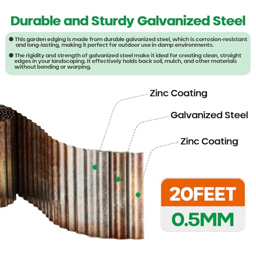 Corrugated Metal Garden Edging 10" x20Ft (Rusty / 10 Inch × 20FT with stakes)