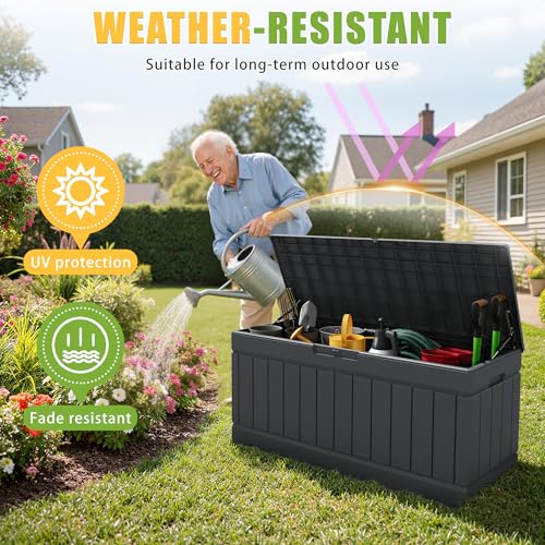 Outdoor Storage Box 82 Gallon Storage Bin with Lid for Patio Furniture (Gray / 82 Gallon)