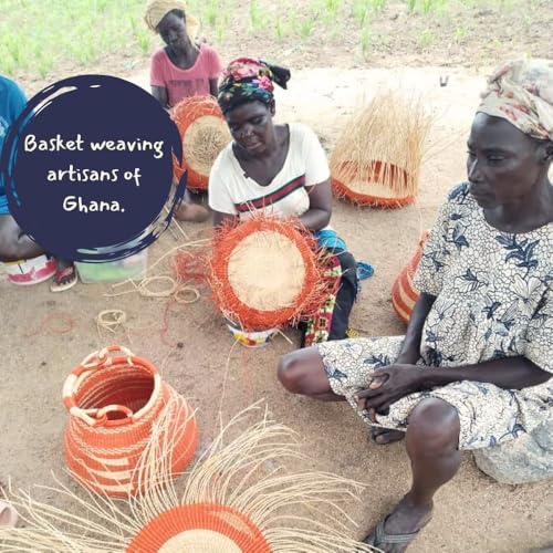 Large Orange Bolga African Basket with Handle (Geometric Orange)