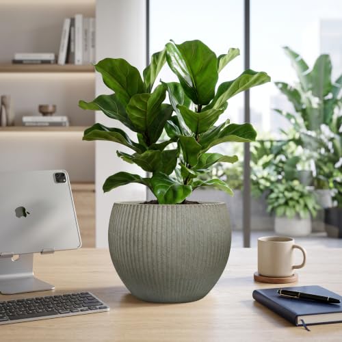 10.2"Dia x 7.8"H Modern Ribbed Plastic Planter Pot with Drainage (Vintage Sandstone-10.2"d X 7.8"h)