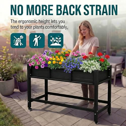 Raised Garden Bed HDPE 2PCS (47x18x31in-2pcs / Black)