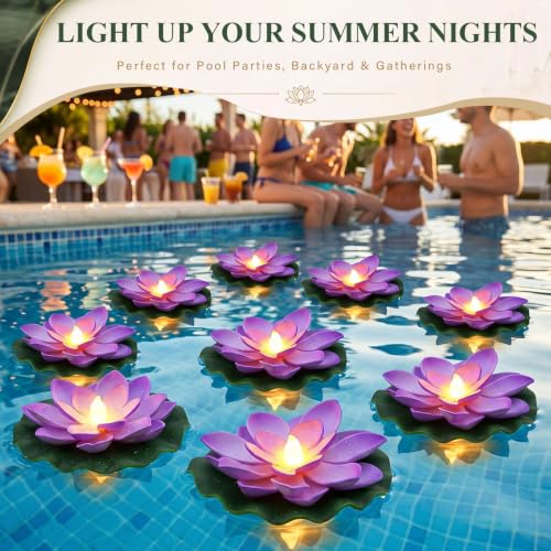 9 Pcs 3.94 in Floating Lotus Lights with Battery (3.94 Inch / Purple)