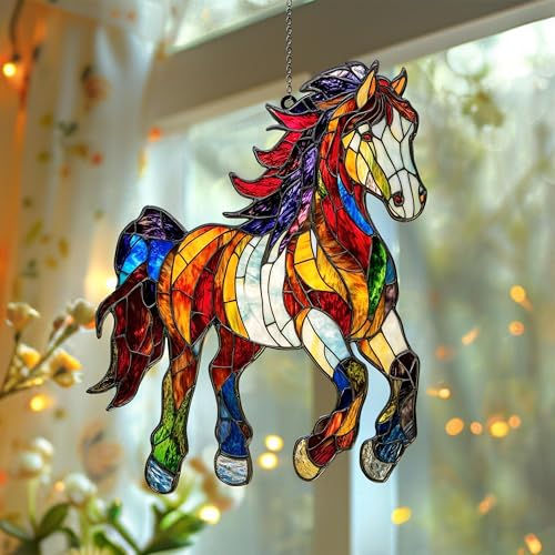 Horse Lover Acrylic Suncatcher Ornament Window Hanging Equestrian Light Catcher Home Decor Gift (1-fba-ett-evg-a167-g / 5")
