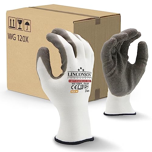 12 Pack Safety Performance Series Construction Mechanics Wrinkle Latex Work Gloves (XX-Large (120 Pairs) / White)