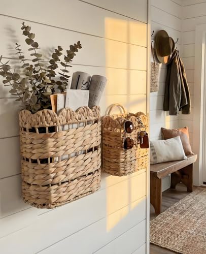 Handwoven Wall Hanging Basket for Front Door (Short Cylindrical)