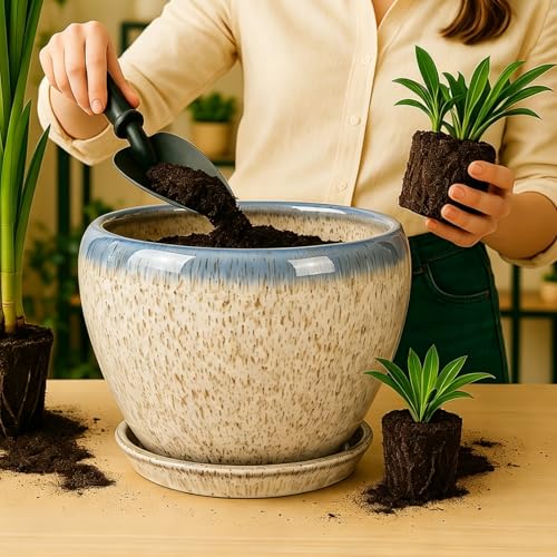 10 Inch Plant Pot (Beige&blue / 10 Inch)