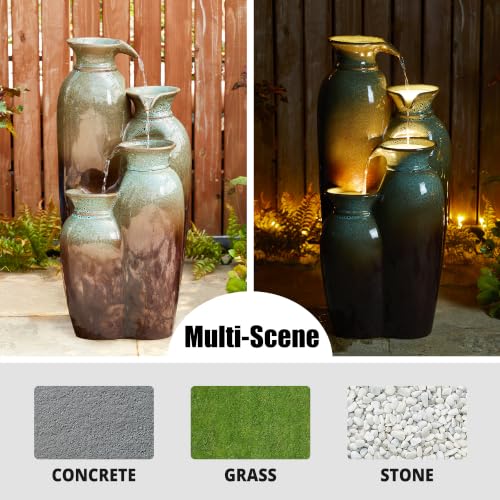 30.75" H Vase Ceramic Outdoor Water Fountain with LED Lights and Pump