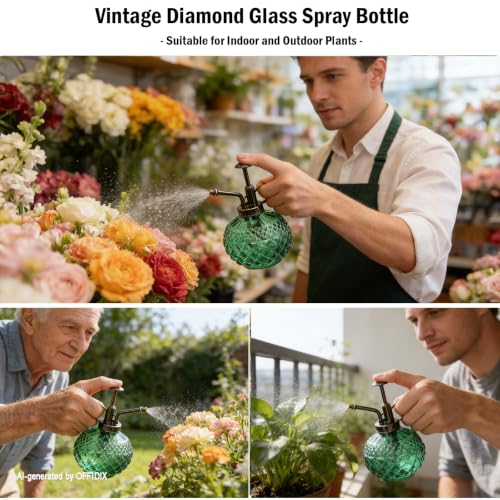 Glass Plant Mister Indoor Green Small Fine Mist Spray Bottle 10 OZ (A-dark Green)
