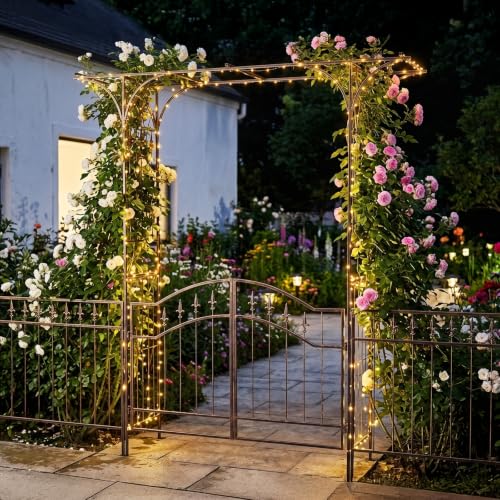 Garden Arbor Arch for Wedding Ceremony Party (Flat Top with Gate,Bronze)