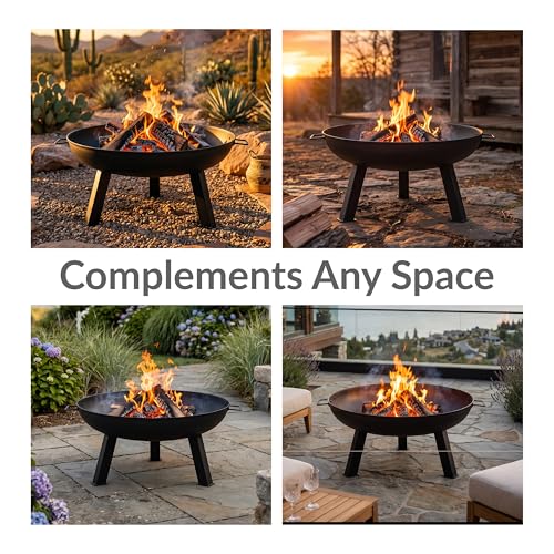 Sunnydaze Cast Iron Heavy Duty Large Fire Pit for Outside Wood Burning (Black / 30 in)