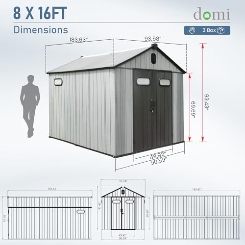 Domi 8x16 FT Resin Outdoor Storage Shed (8x16FT)