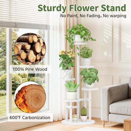 Wood Small Plant Stand Table Tall for Indoor Corner (Classic White / 5 Tier)