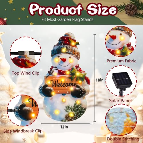 12x18 Solar Christmas Snowman Garden Flag (Snowman-Warm white-12x18 / 12×18inch)