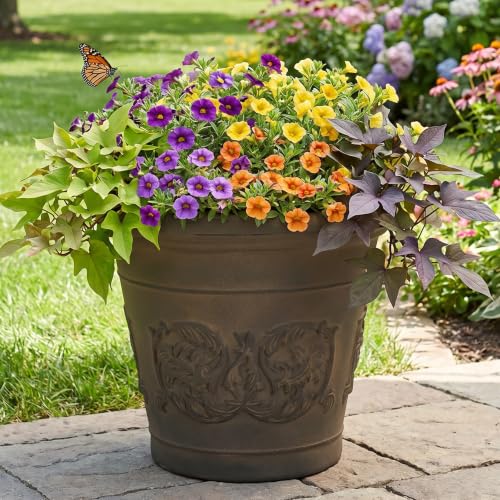 Sunnydaze Arabella 16'' Plastic Planter Pot for Plants (Sable / 16 in)