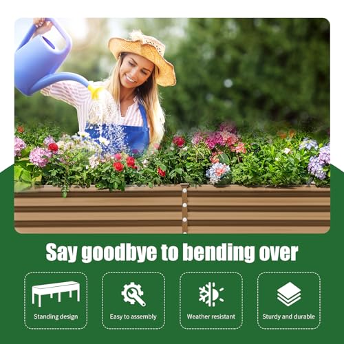 Galvanized Raised Garden Bed with Legs (Brown / 96×24×32in)