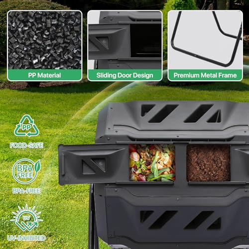 43 Gallons Dual Compost Tumbler with 2 Sliding Doors (43 gallons)