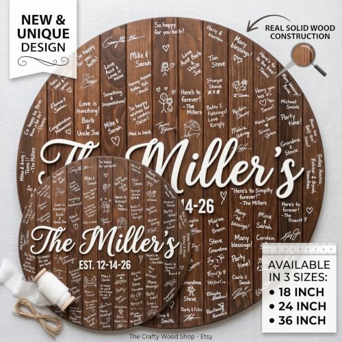 Personalized Round Wooden Wedding Guest Book Alternative Sign