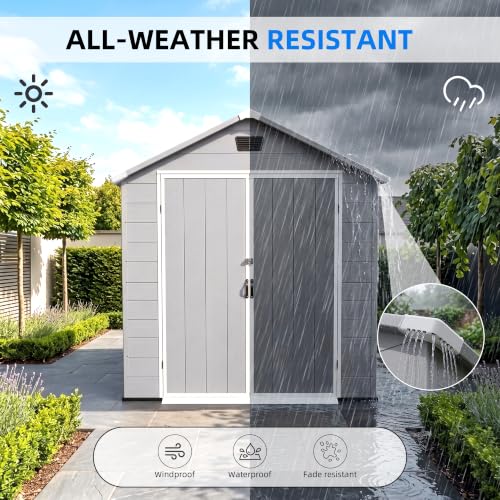 6x10FT Plastic Outdoor Storage Shed with Floor (6x10FT / Light Gray)