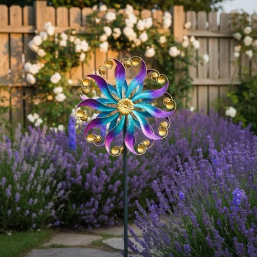 13”Metal Outdoor Wind Spinners & Sculptures for Yard and Garden (13-Purple)