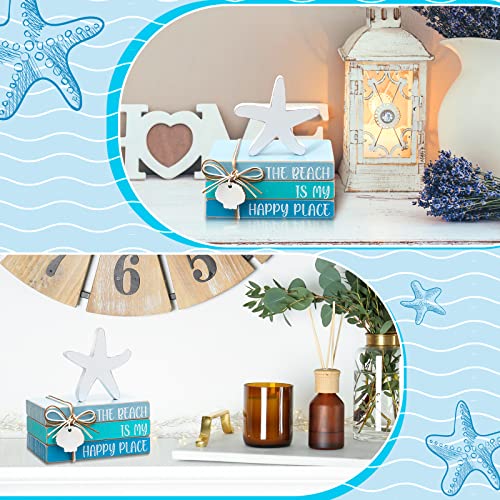 4 Pcs Beach Table Decorations Wooden Starfish Tiered Tray (Starfish Shell)