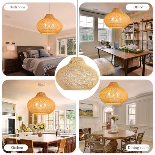 18.9" Rattan Pendant Light (Metal+Rattan / 18.9" 3-Light)