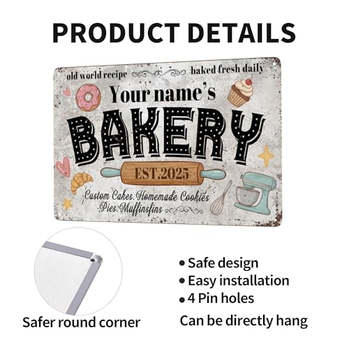 Custom Bakery Metal Sign Personalized Baked Goods Bakers Signs Decor Fresh Bread Daily Rustic Pies Cakes Decor Homemade Plaque Tin Wall Art Gifts (Bakery Sign)