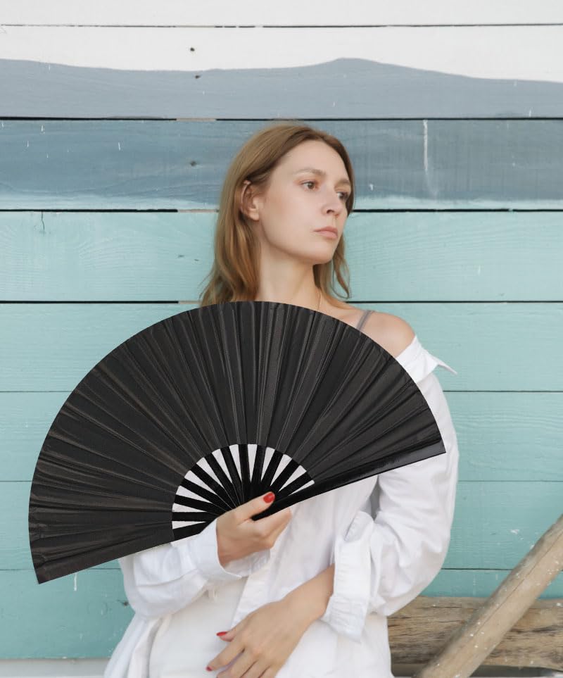 Large Folding Hand Fan for Line Dance (Black)