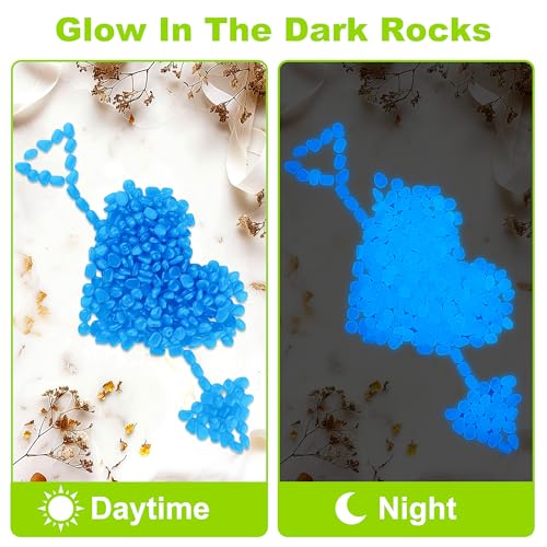 200pc Blue Glow in The Dark Stones Blue Pebbles Glow Fish Tank Rocks Luminous Pebbles for Outdoor Decor Garden Luminous Stone Glow Stones for Yard Walkway Pathway Aquarium (200 Count)