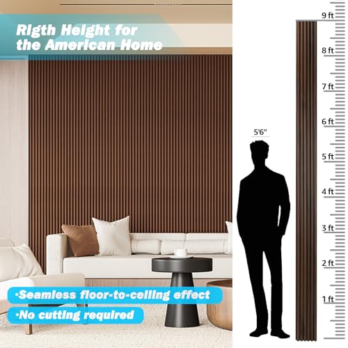 108 x 5.7 Inch Fluted Wood Textured Slat Wall Panel (8Pcs-108 x 5.7 Inch / Beaded Walnut)