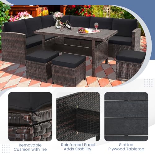 7 Pieces Wicker Patio Furniture Set (7 Pieces / Mix Brown & Black)
