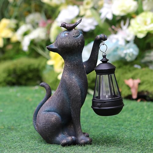 Outdoor Cat Statues Solar Garden Decor (Bird Cat)