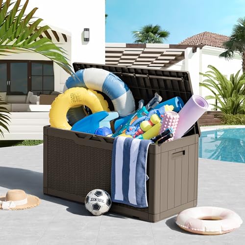 100 Gallon Resin Deck Box Large Outdoor Storage (100 Gallon / Light Coffee)