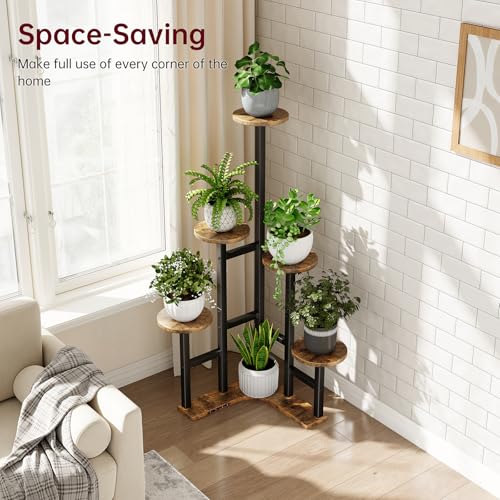 Corner Plant Stand Indoor with Grow Lights 6 Tiered Corner Plant Shelf (Rustic Brown(with Lights) / 6 Tier-Round)