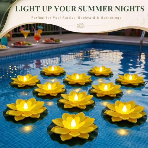 24 Pcs Floating Lotus LED Lights (Yellow / 3.94 Inch)