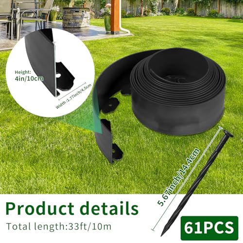 Landscape Edging 4in Tall Garden Edging Borders No Dig 33ft (Black / 4in x 33ft)