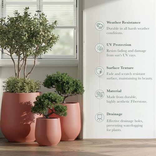 Signature Mount Wilson Modern Indoor Outdoor Fiberstone Tapered Planter (Terracotta / 11'' D x 12'' H)