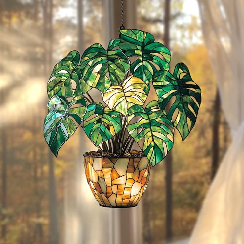 Monstera Leaves Acrylic Suncatcher Window Hanging Plant Mom Gift Garden Decor Plant Lover Gift (1-fba-ctm-evg-d581-g.1 / 4")