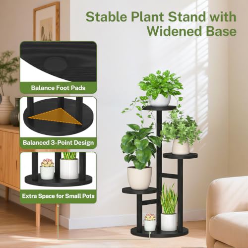 3 Tier Wood Plant Stand Indoor Outdoor Corner Tall Shelf (Pine Black / 3 Tiers)