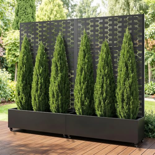 Metal Raised Garden Bed with Trellis and Wheels (Black Brick / 71"x47")