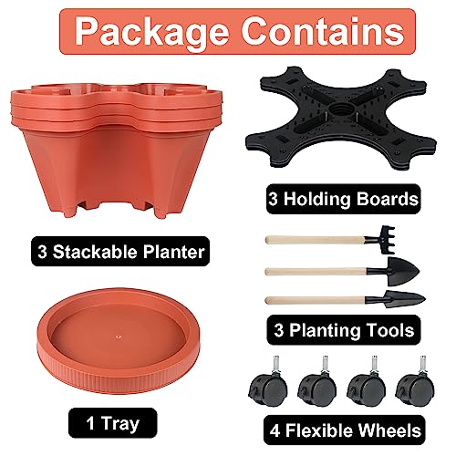 Stackable Planters 3 Tier Vertical Garden Planting Tower Planters Strawberry